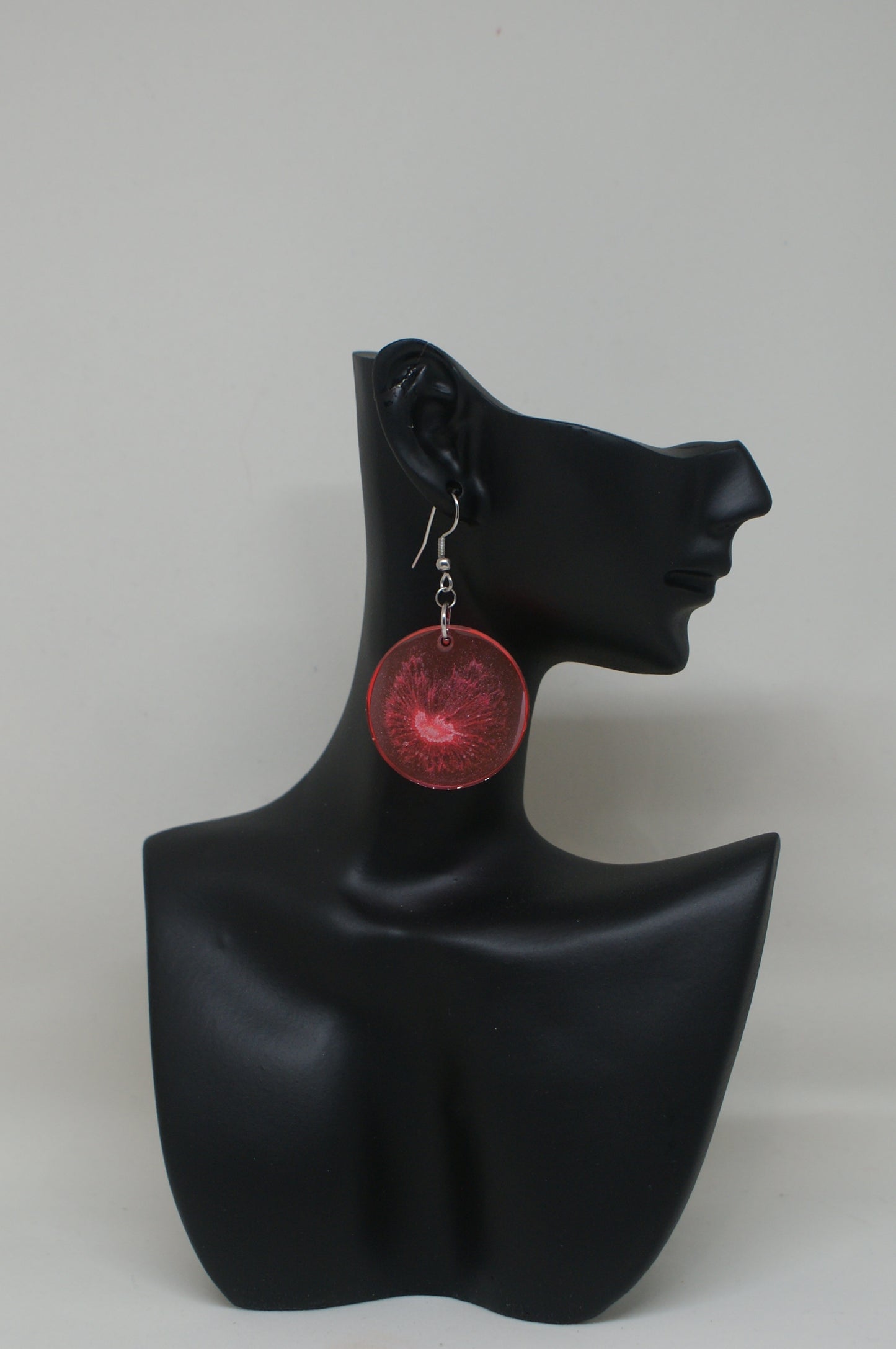 Hand-Poured Resin and Alcohol Ink Earrings - Round - Pink