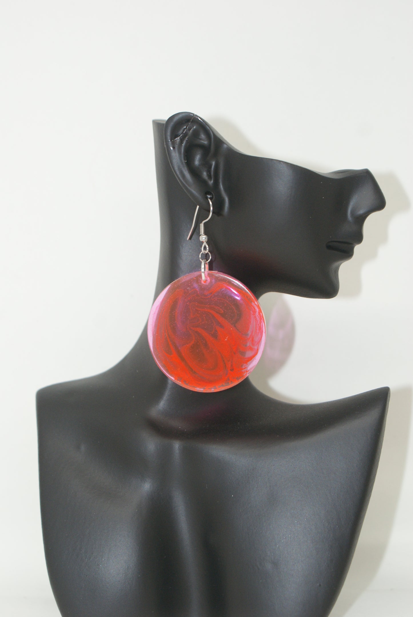 Hand-Poured Resin and Alcohol Ink Earrings - Round - Pink