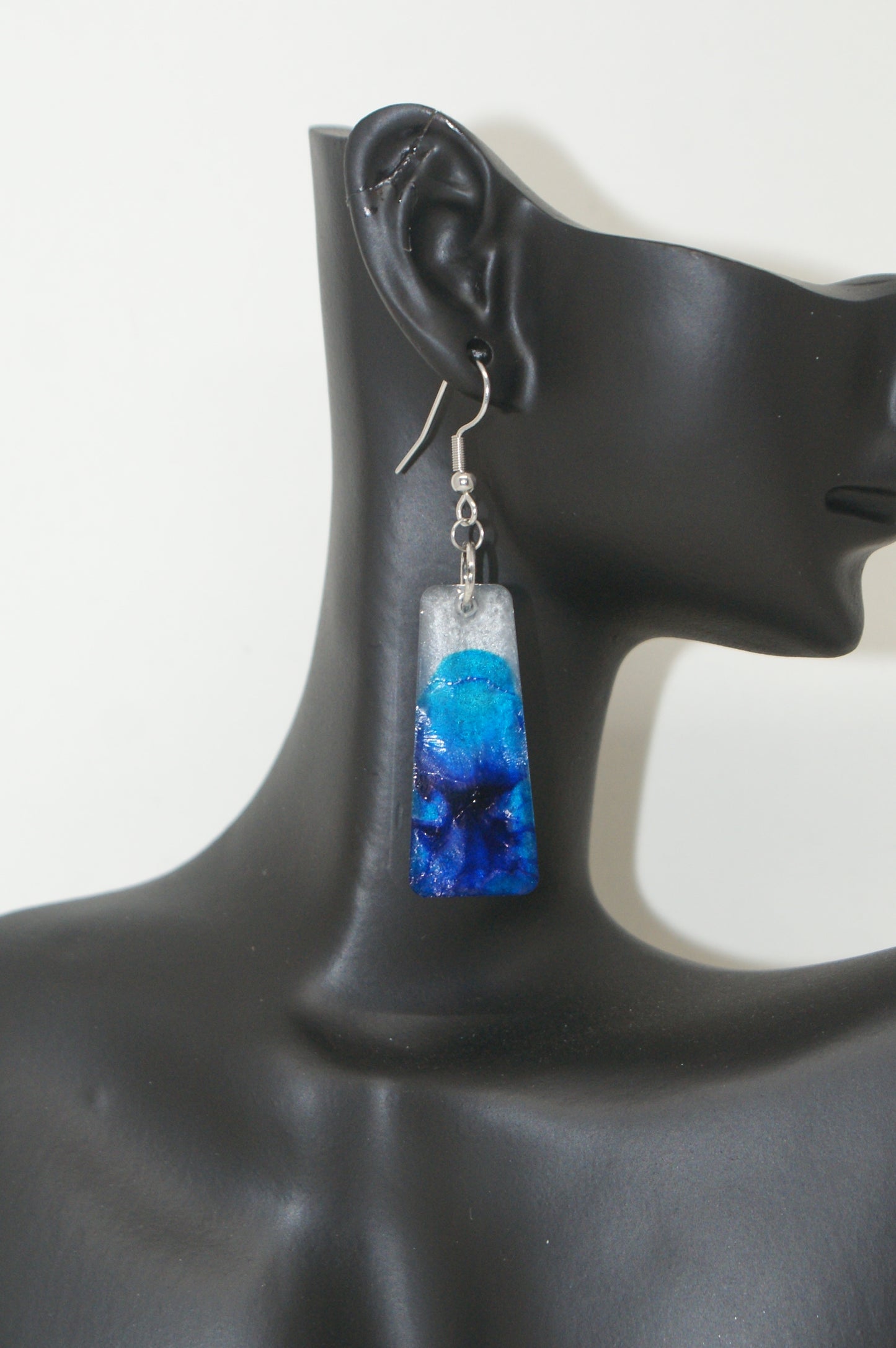 Hand-Poured Resin and Alcohol Ink Earrings - Blue