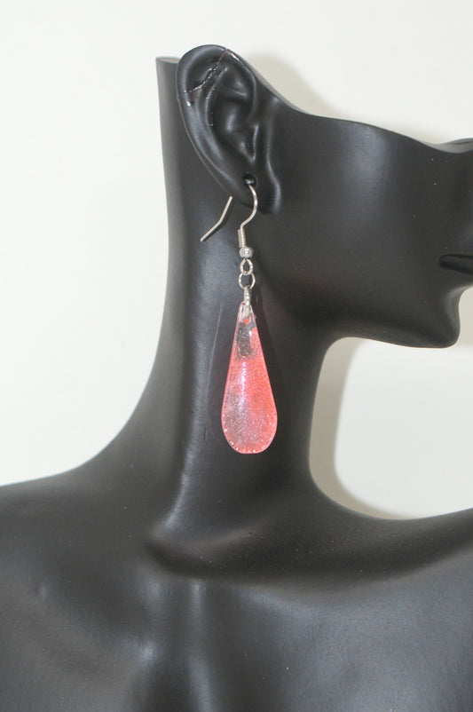 Hand-Poured Resin and Alcohol Ink Earrings - Droplet - Pink