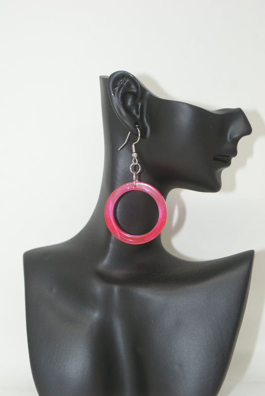 Hand-Poured Resin and Alcohol Ink Earrings - Hoop - Pink