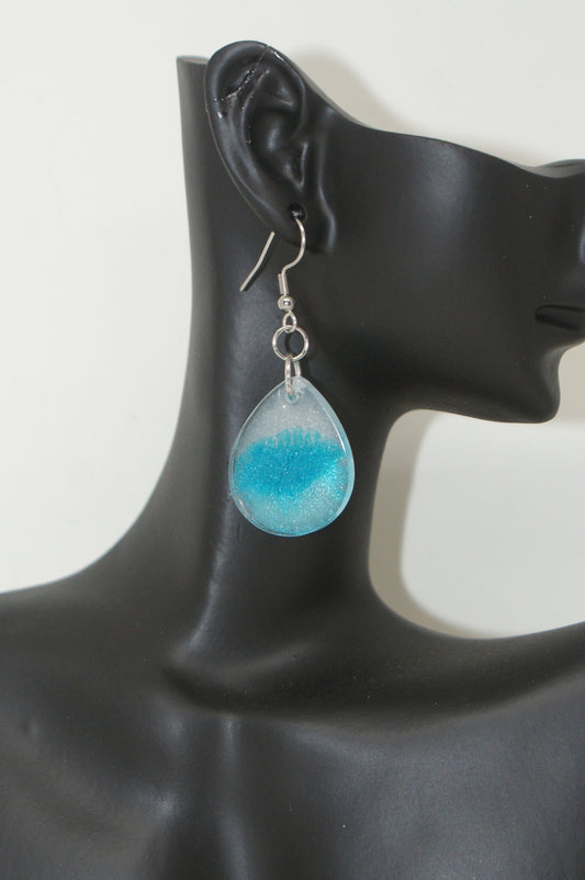 Hand-Poured Resin and Alcohol Ink Earrings - Droplet - Blue