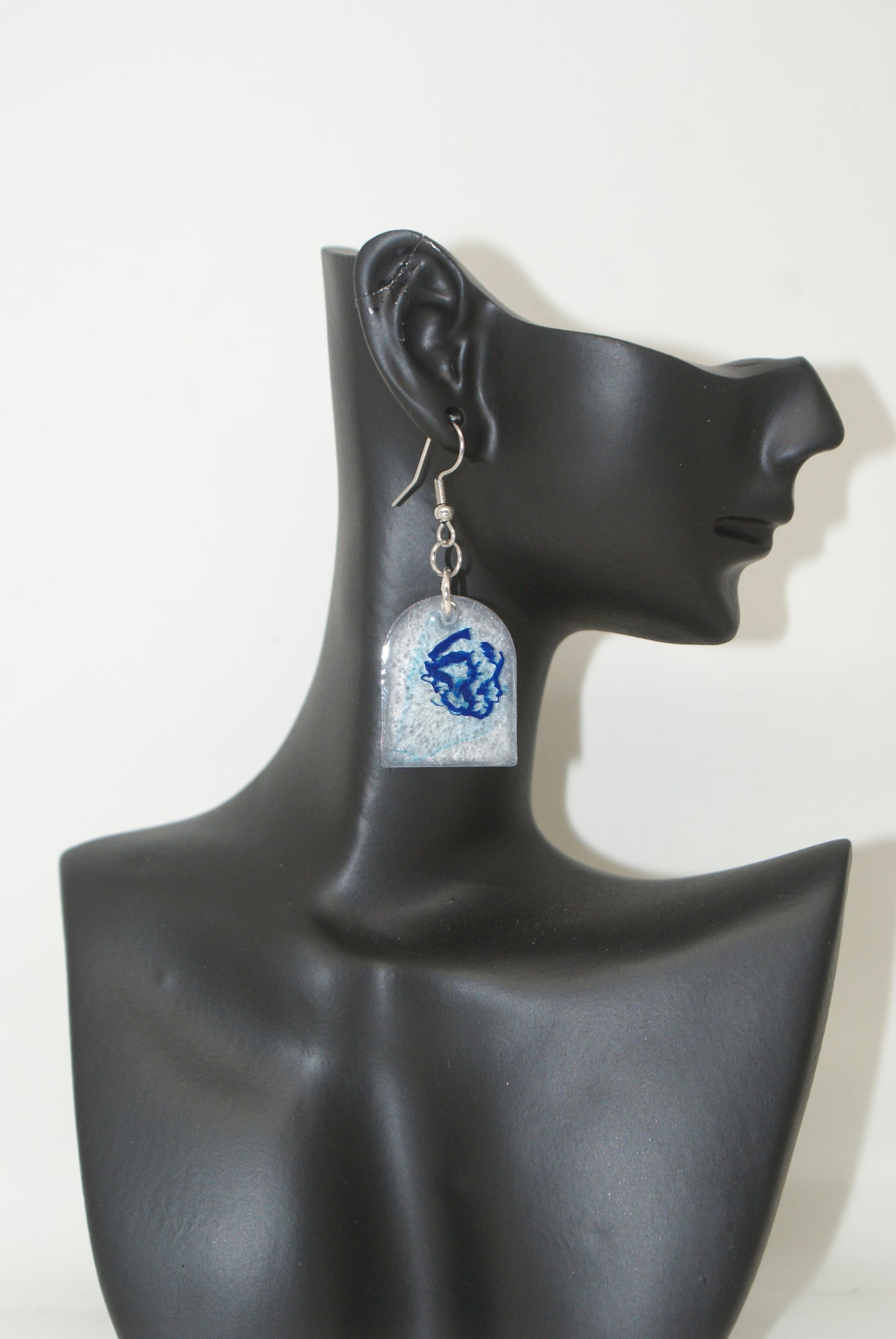 Hand-Poured Resin and Alcohol Ink Earrings - Arch - Blue/Silver