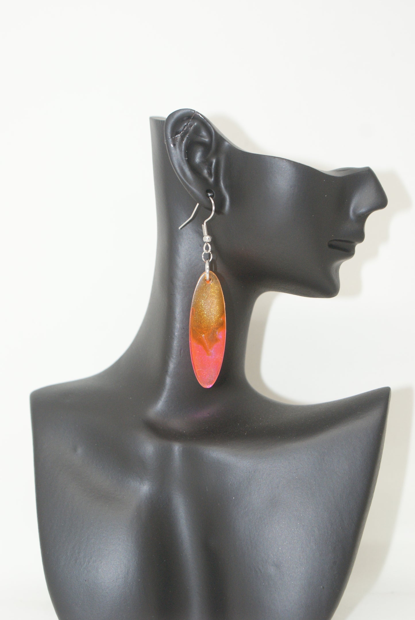 Hand-Poured Resin and Alcohol Ink Earrings - Oval - Brown/Pink