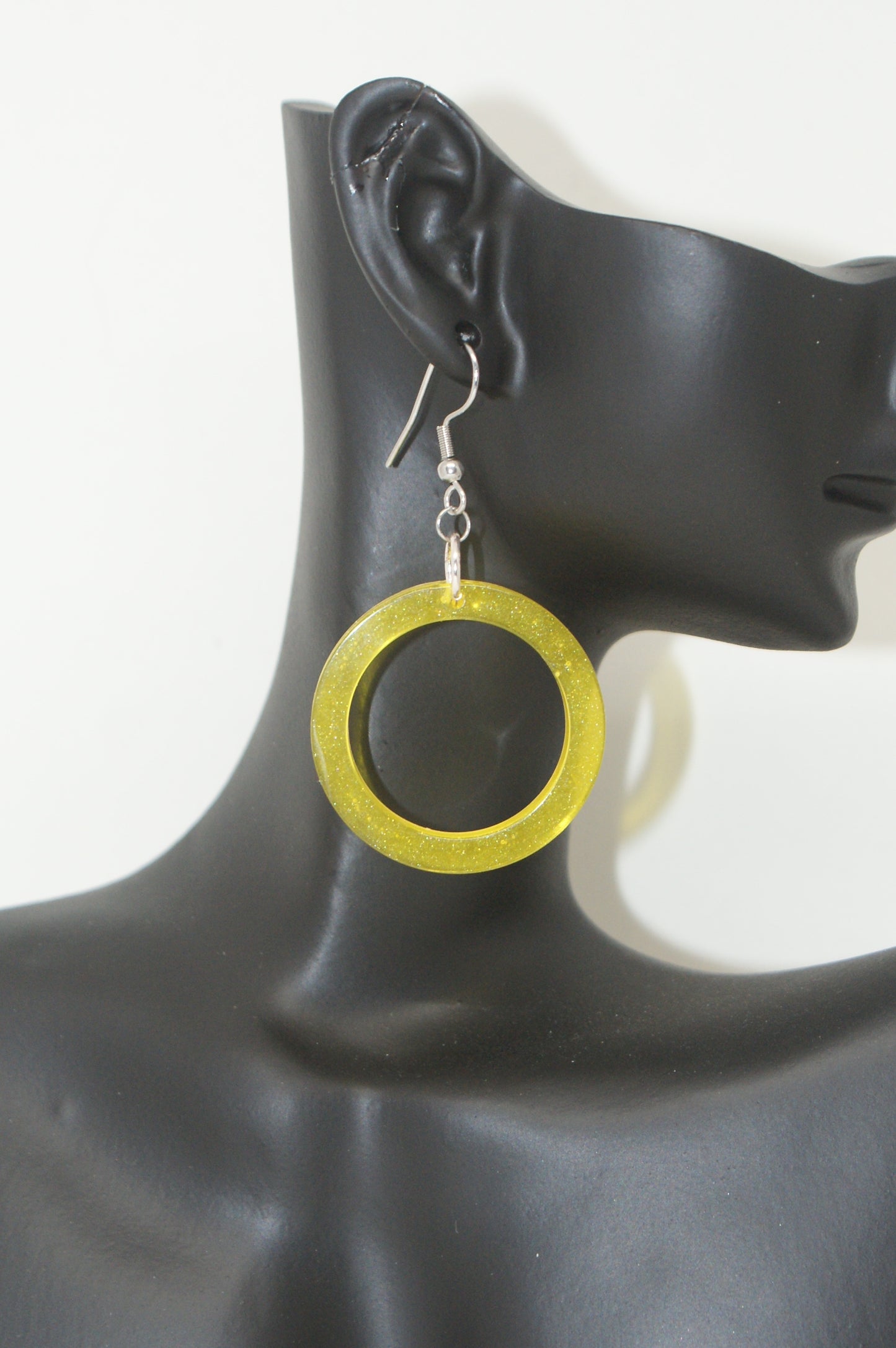 Hand-Poured Resin and Alcohol Ink Earrings - Hoop - Yellow