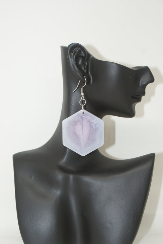 Hand-Poured Resin and Alcohol Ink Earrings - Hex - Purple/White