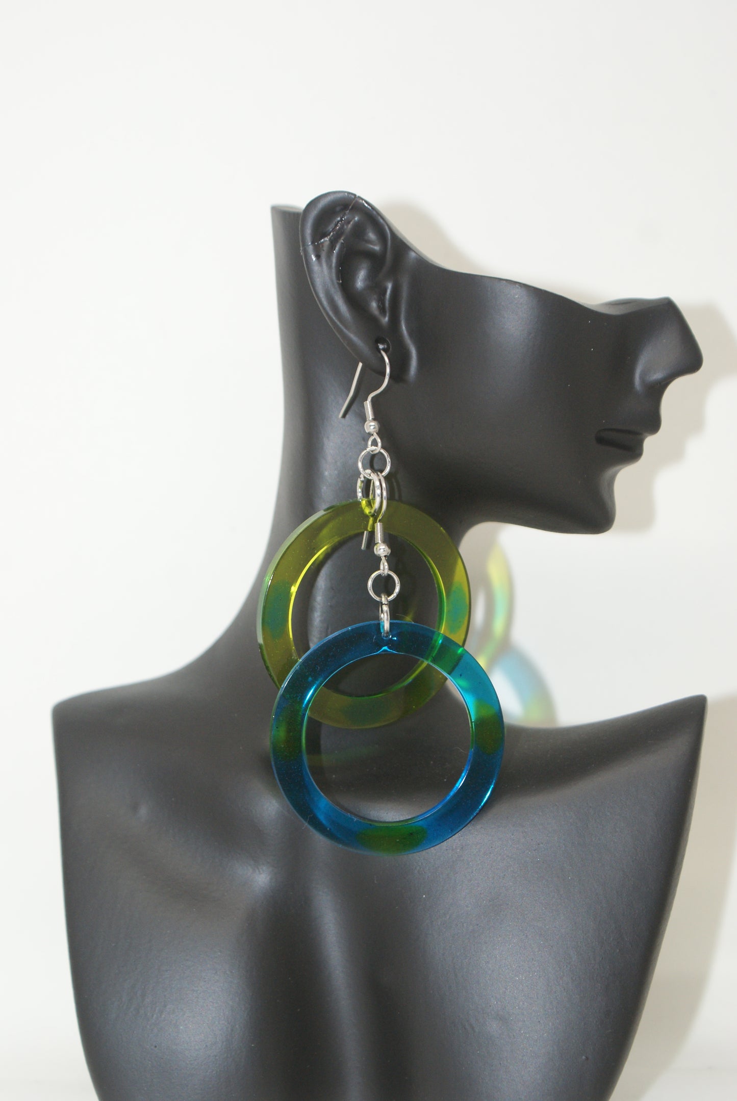 Hand-Poured Resin and Alcohol Ink Earrings - Hoop - Blue/Green