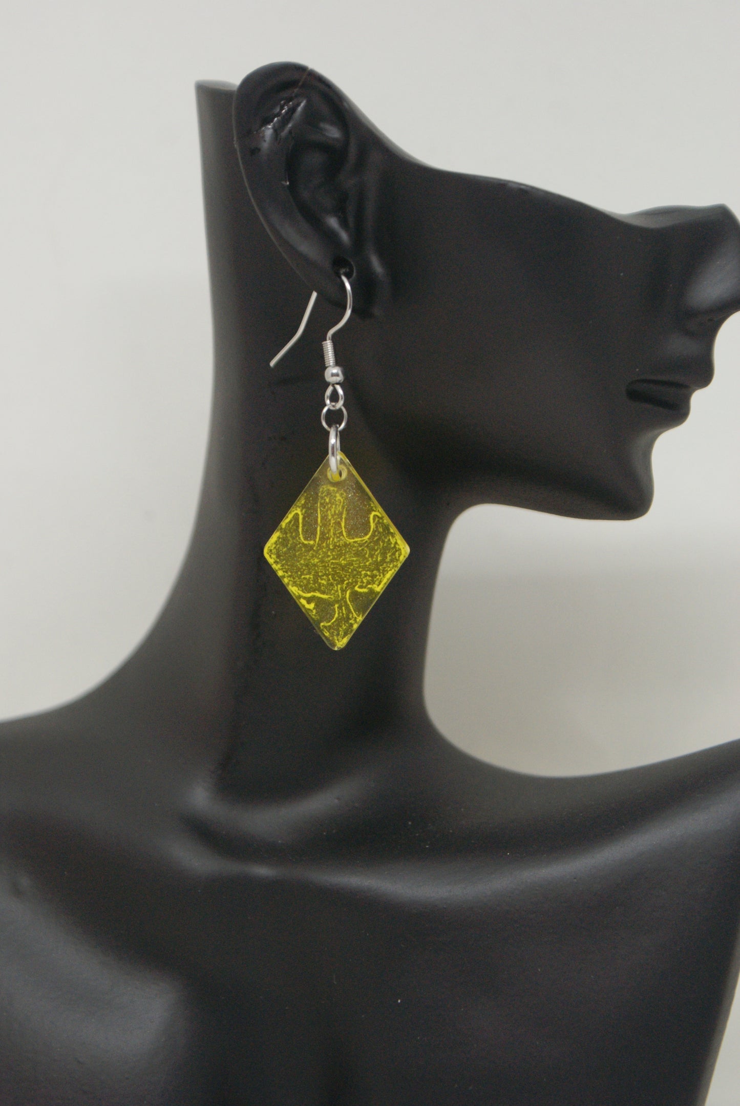 Hand-Poured Resin and Alcohol Ink Earrings - Diamond - Yellow