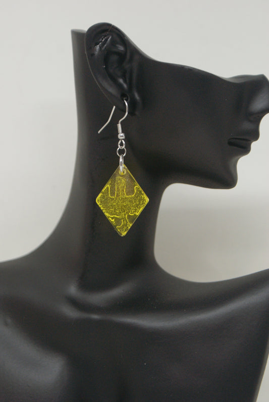 Hand-Poured Resin and Alcohol Ink Earrings - Diamond - Yellow