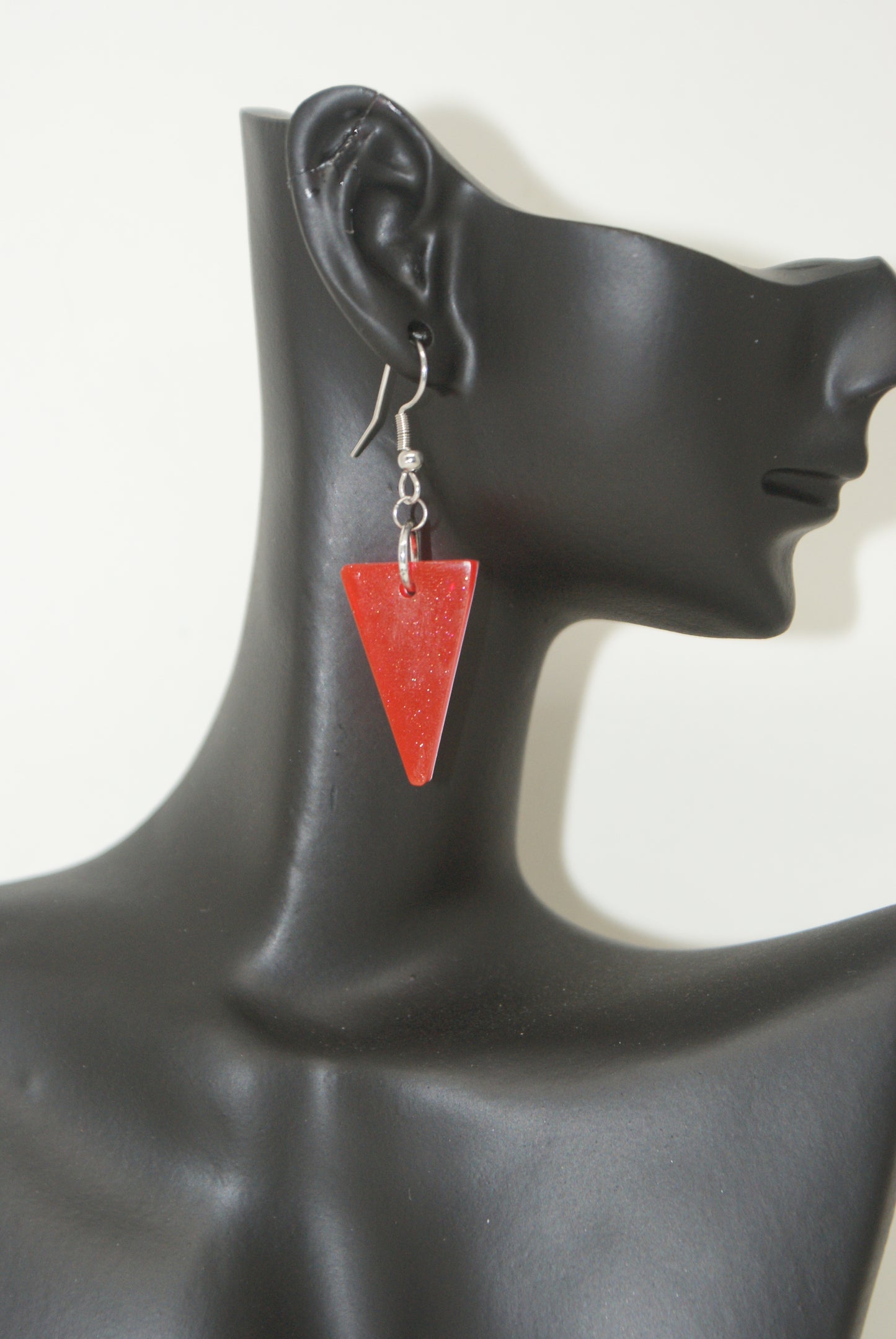 Hand-Poured Resin and Alcohol Ink Earrings - Triangle - Red