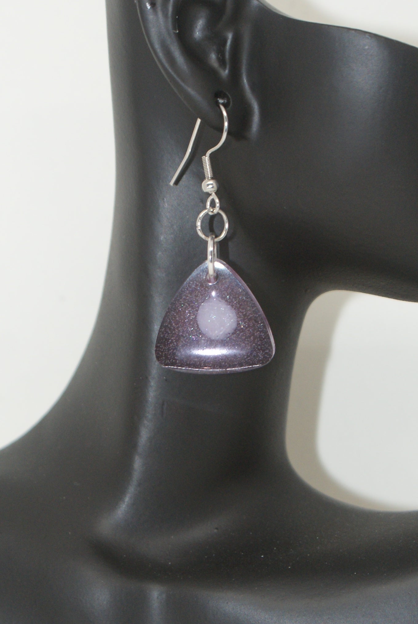 Hand-Poured Resin and Alcohol Ink Earrings - Triangle - Purple/White