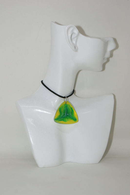 Hand-Poured Resin and Alcohol Ink Necklace - Triangle - Yellow/Green