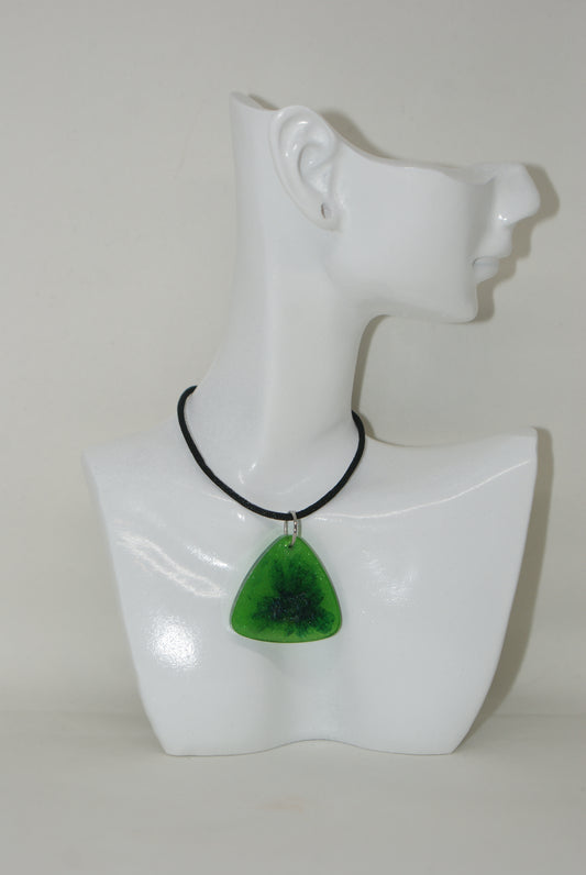 Hand-Poured Resin and Alcohol Ink Necklace - Triangle - Green/Black