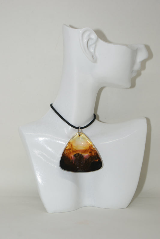 Hand-Poured Resin and Alcohol Ink Necklace - Triangle - Brown/Black