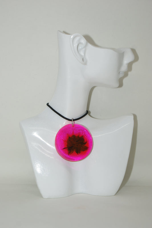 Hand-Poured Resin and Alcohol Ink Necklace - Circle - Pink/Black