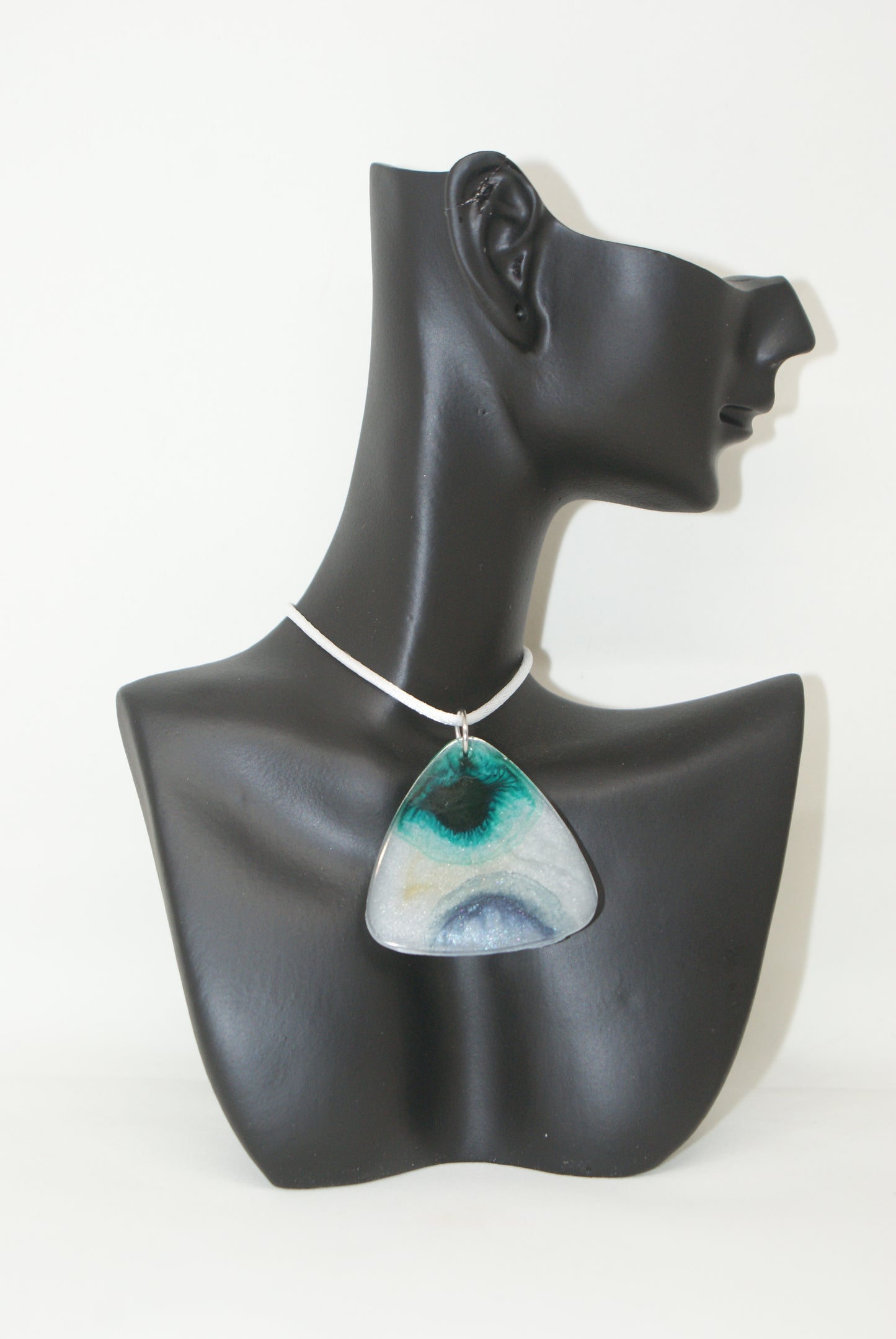 Hand-Poured Resin and Alcohol Ink Necklace - Triangle - Turquoise/Blue/White