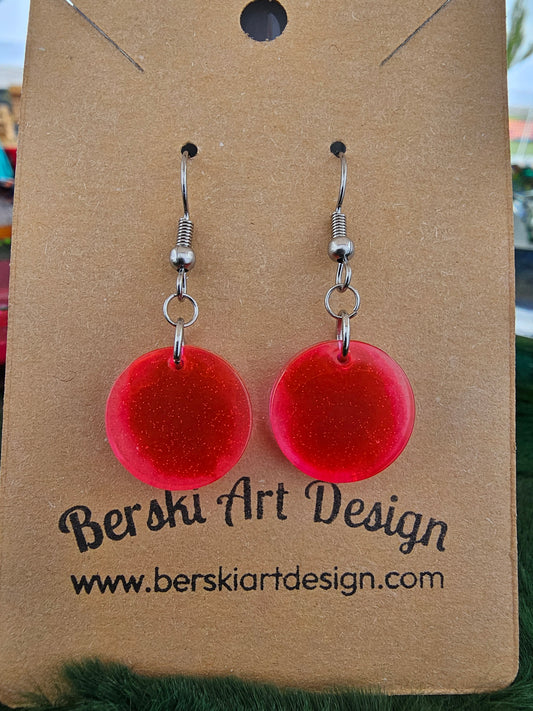 Hand-Poured Resin and Alcohol Ink Earrings - Round - Neon Pink