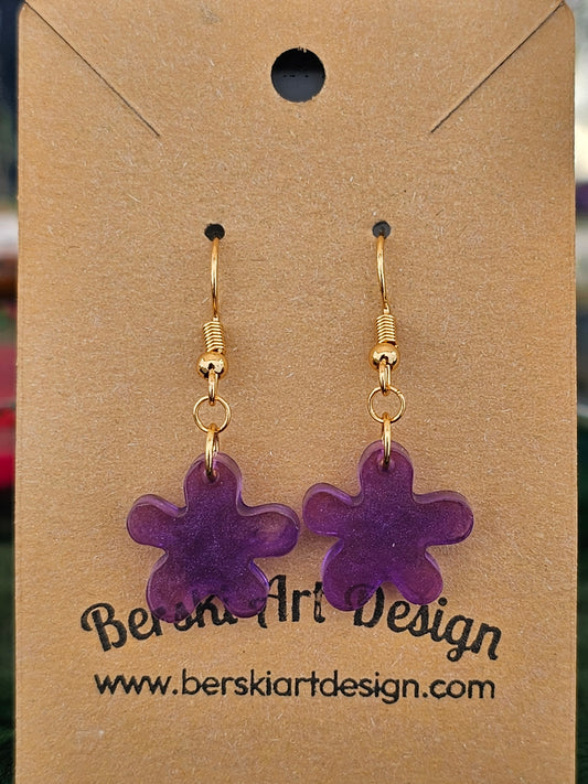 Hand-Poured Resin and Alcohol Ink Earrings - Purple