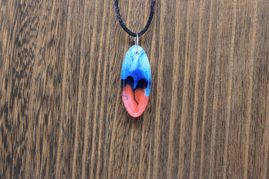 Hand-Poured Resin and Alcohol Ink Chunky Necklace - Oval - Blue/Red