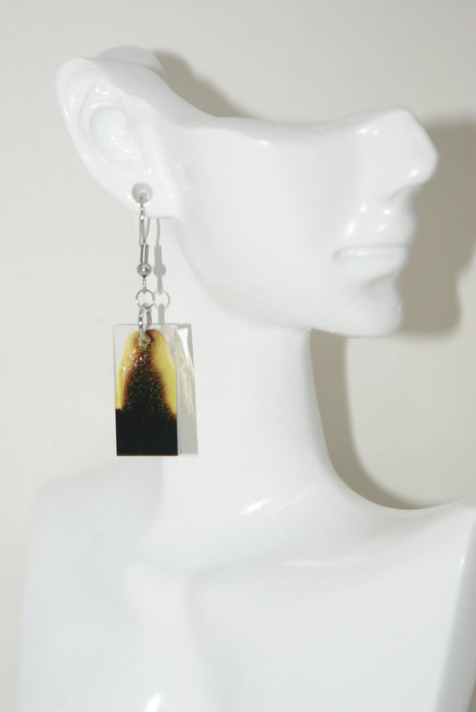 Hand-Poured Resin and Alcohol Ink Earrings - Rectangle - Yellow/Brown